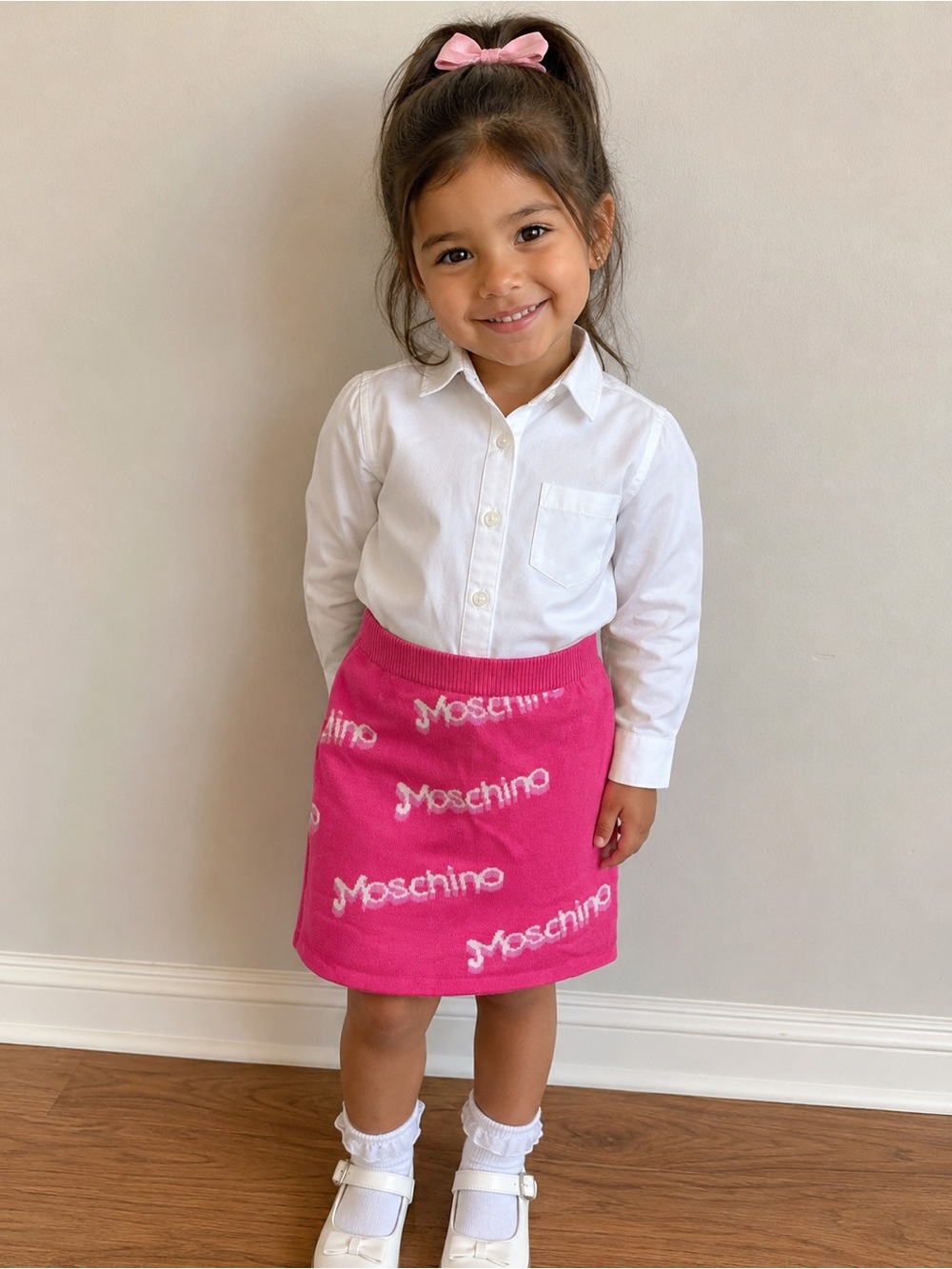 Moschino Kids Hot Pink Logo Knit Skirt
